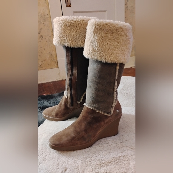 UGG Sandra,Cream N Brown ,Winter Knee High  Wedge Boots - Picture 4 of 6